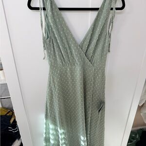 Lulus Romantic Possibilities Sage Brush Swiss Dot Maxi Dress